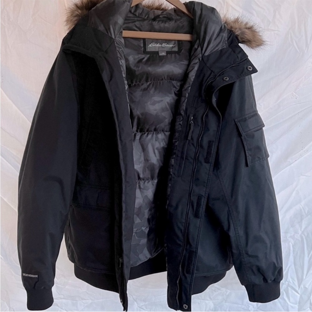 Eddie Bauer Down Waterproof Black Bomber Jacket XXXL